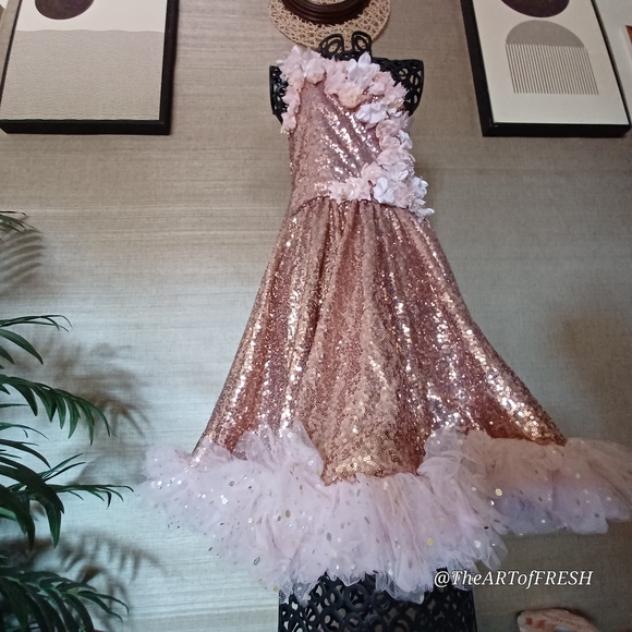 Rose Gold Sequin Kids Dress - Picture 11 of 12